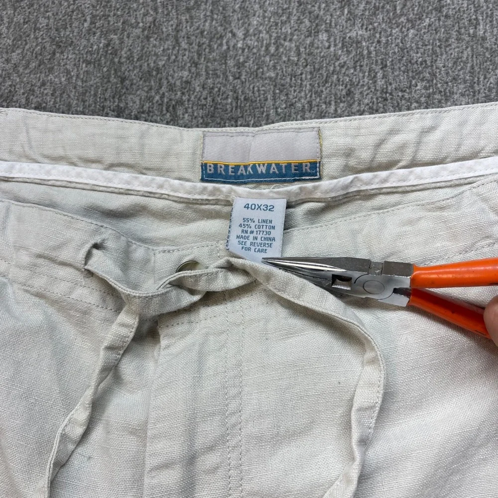 Breakwater Mens Linen Cotton Blend Drawstring Pants Beige 40x32 Relaxed Fit
